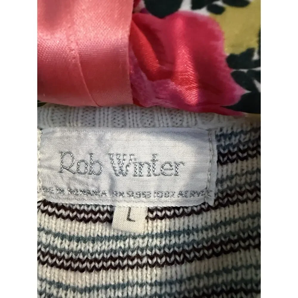 Vintage Rob Winter Fair Isle Sweater Skiing Ski Lodge Brown Teal Cream Men Sz L